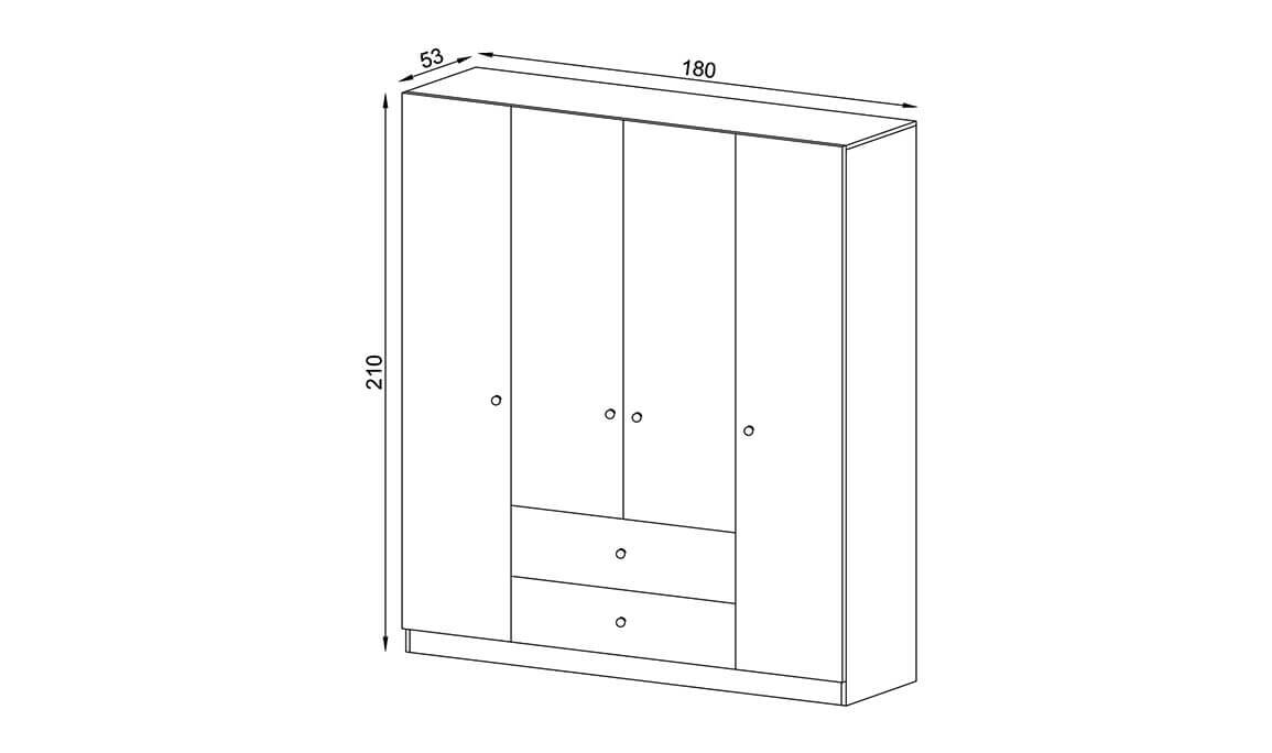 Ayze Meşe 4 Kapılı Gardırop - 5
